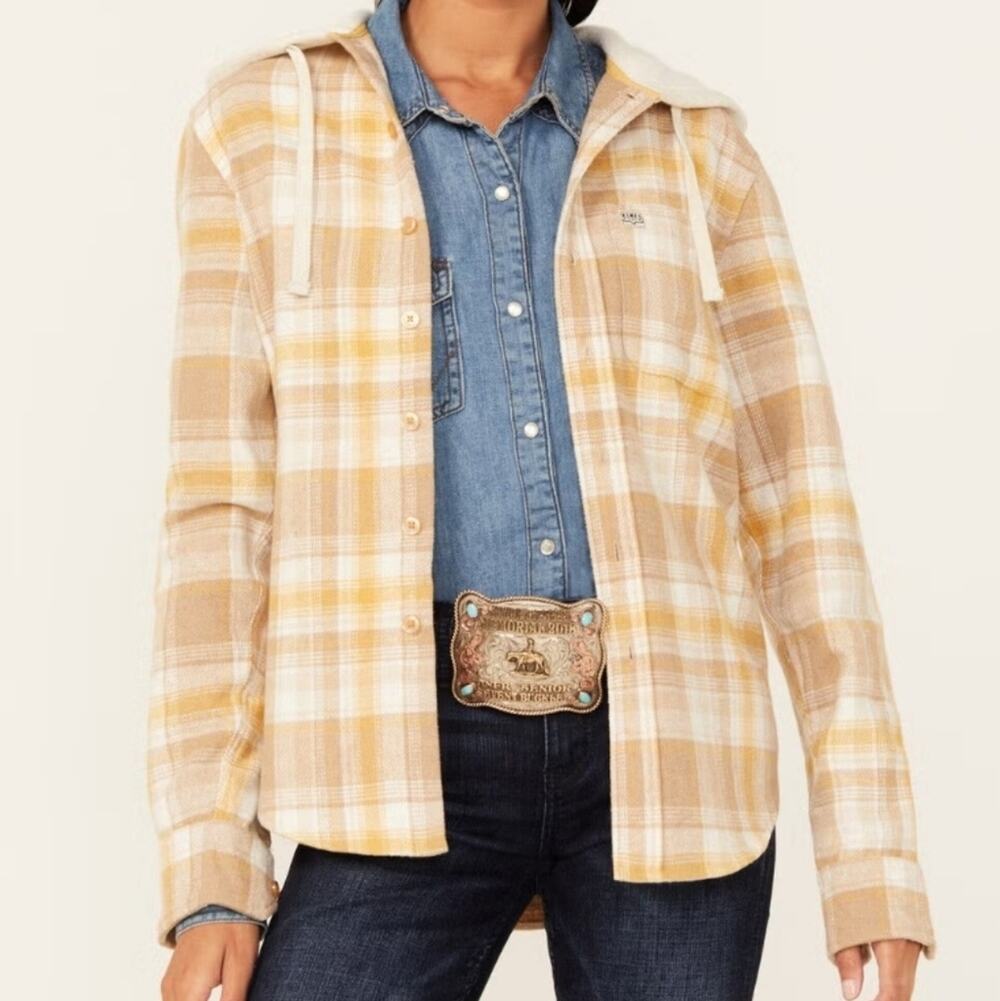 Kimes Ranch Mustard Delano Plaid Print Hooded Flannel Jacket S